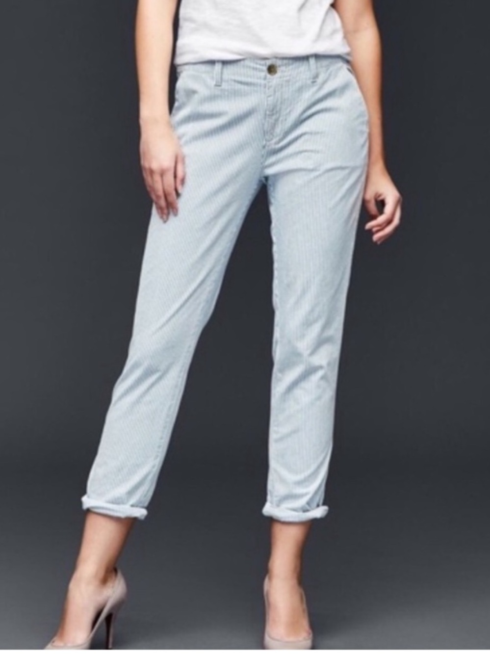 Gap Girlfriend Chino Blue & White Railroad Stripe Pants, size 10